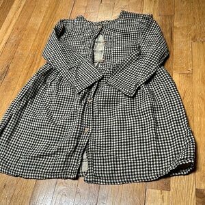 Go Gently Nation Kid’s Cream and Black Plaid Long Sleeve Dress